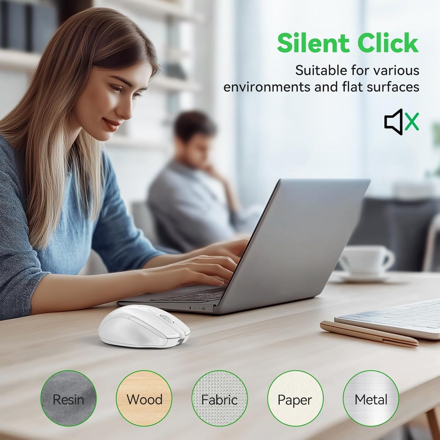 Bluetooth Mouse (BT5.0/3.0 & 2.4G) Rechargeable Wireless Mouse 2.4GHz with USB A Receiver, 4800 DPI Optical Tracking, 6 Adjustable DPI, Quiet Clicks, 6 Buttons, Wide Compatibility - White