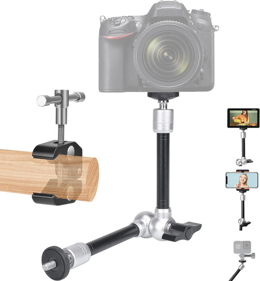 11" Adjustable Magic Arm DSLR Mirrorless Action Camera Camcorder Smartphone LCD Monitor Video Vlog Rig w/Clamp Holder Mounts fit for GoPro iPhone