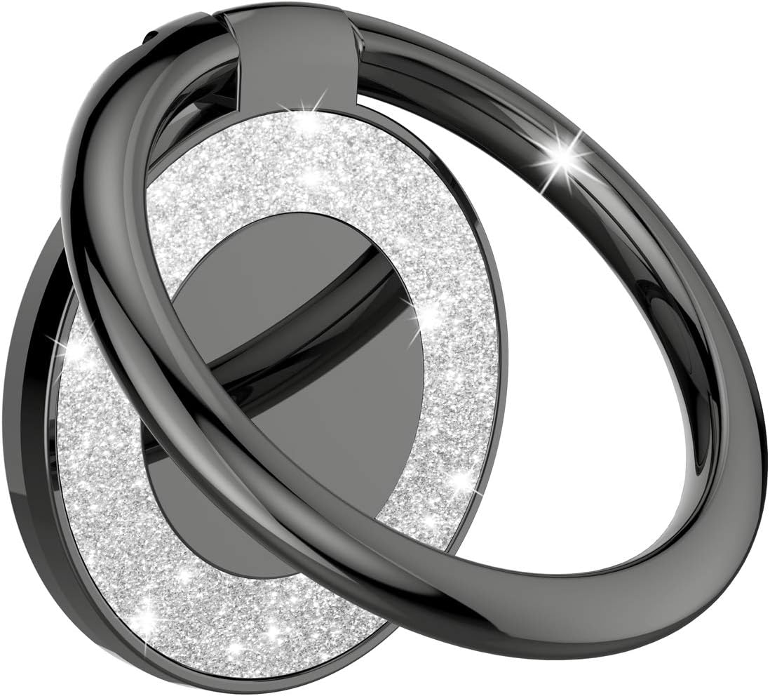 Cell Phone Ring Holder Stand, Cell Phone Grip Holder, Adhesive Phone Grip for Phones and Cases. (Glitter Black)