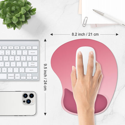 ITNRSIIET Ergonomic Mouse Pad, Cushioned Gel Wrist Rest, Non-Slip Base, Smooth Surface, Cute Multi-Color, 9.5 x 8.2 in, Pink Ombre