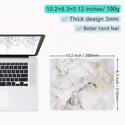 ITNRSIIET Mouse Pad with Stitched Edge Premium Textured Smooth Precise Operation Waterproof Washable Non-Slip Rubber Base Desktop Protection Mat, 10.2×8.3×0.12 inches, Gray Marbling Gold