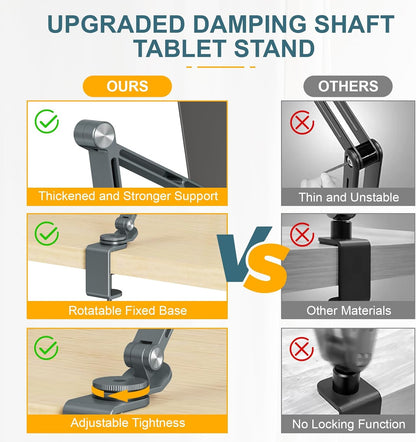 Tablet Stand Holder, Adjustable Foldable Tablet Arm iPad Desk Mount with 360°Rotate Base, Phone Holder iPad Stand for Desk and Bed, Compatible with Tablets, Phones or Other 4-15.6" Device