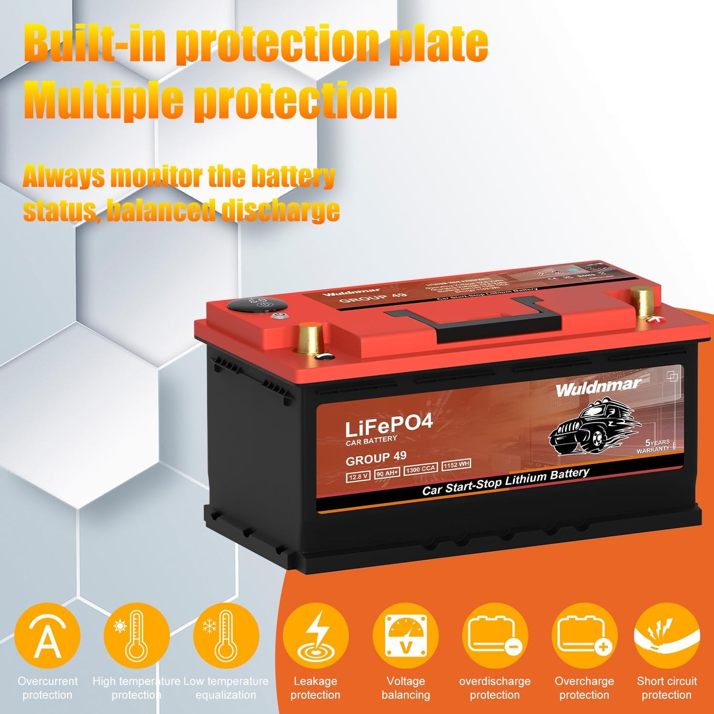 High Performance Lithium Car Battery - G49 12V 90AH with 1300CCA for Start-Stop Systems Auto