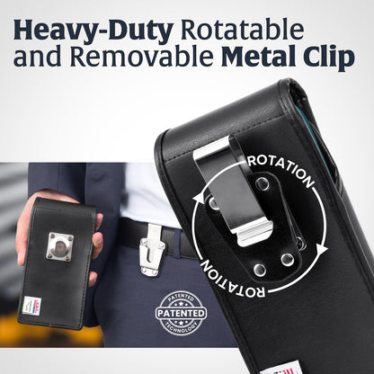 Turtleback Belt Clip for iPhone 16 Pro Max, 15 Pro Max, 14 Pro Max -Small- Fits w/Slim MagSafe Style Cases, Premium Black Leather, Vertical Belt Holder, Magnetic Closure HD Rotating Belt Clip