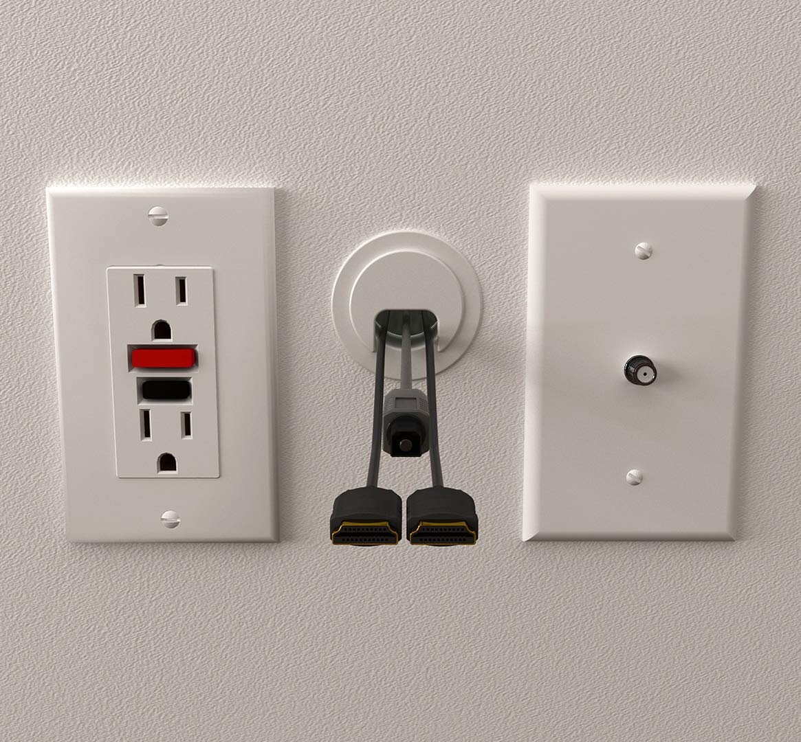 (1-Pack White) Cable, Wire & Cord Management - Self Locking Grommet with Cover for Walls, Ceilings, Desks, Used for All Surfaces 3/8” to 1” Thick, Made in USA