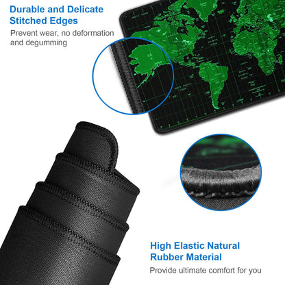 Large Gaming Mouse Pad, 31.5x15.7 inch Large Extended Computer Keyboard Mouse Mat, Water Resist Non-Slip Mousepad Rubber Base Long XXL Desk Mouse Pad for Work & Gaming, Office & Home, Green Map