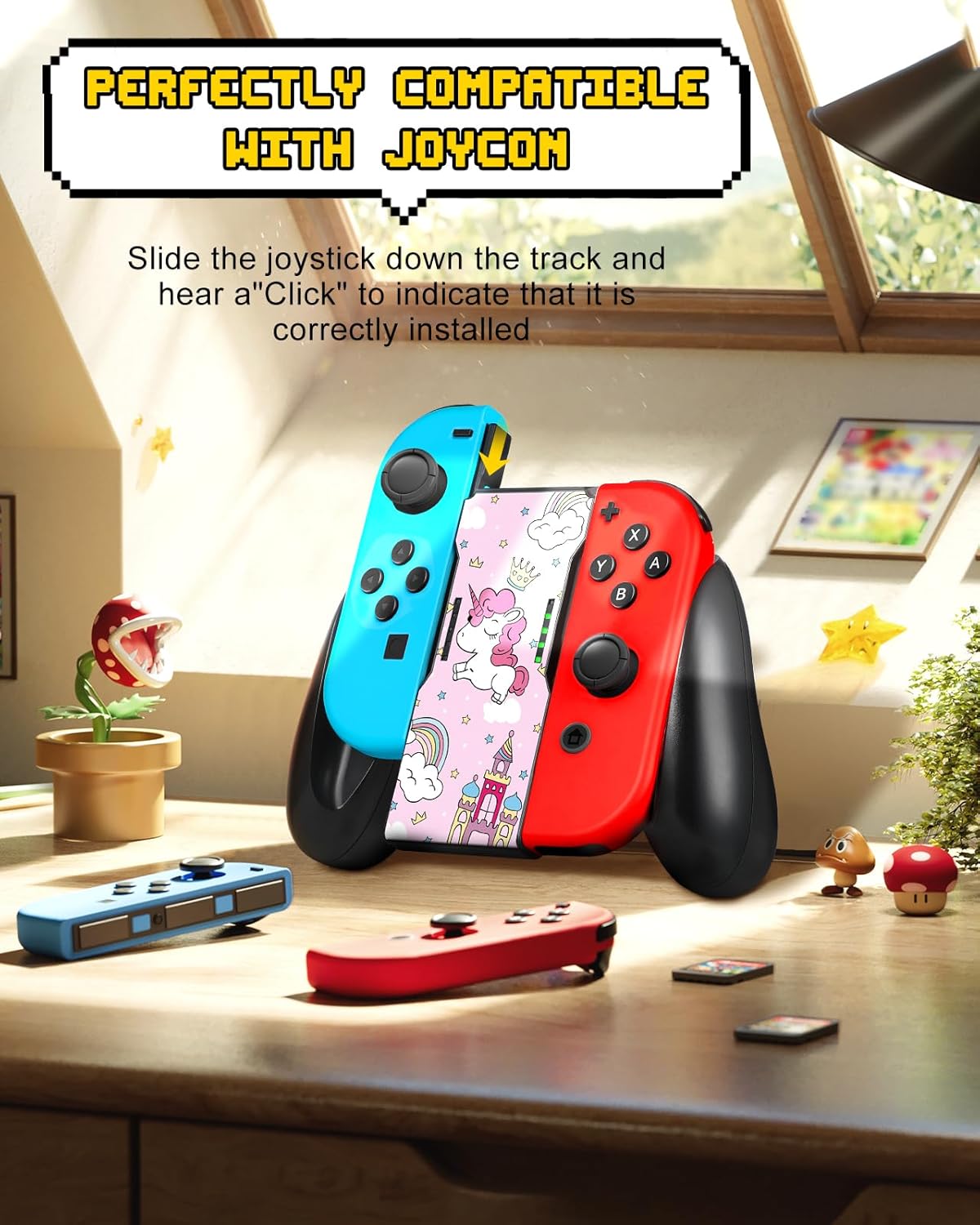 Lotadilo Joy-Con Grip for Nintendo Switch/Switch Oled - JoyCon Comfort Hand Grips Controller for Women Girls Teen Boys Cute Cartoon Design, Horse