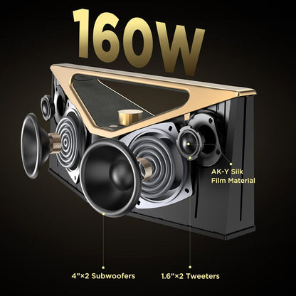 BUGANI Bluetooth Speaker Loud 160W,Waterproof Large Bluetooth Speaker Subwoofer Hi-Res Audio, 12H Playtime Party Outdoor Speakers for Camping, Beach, Golden