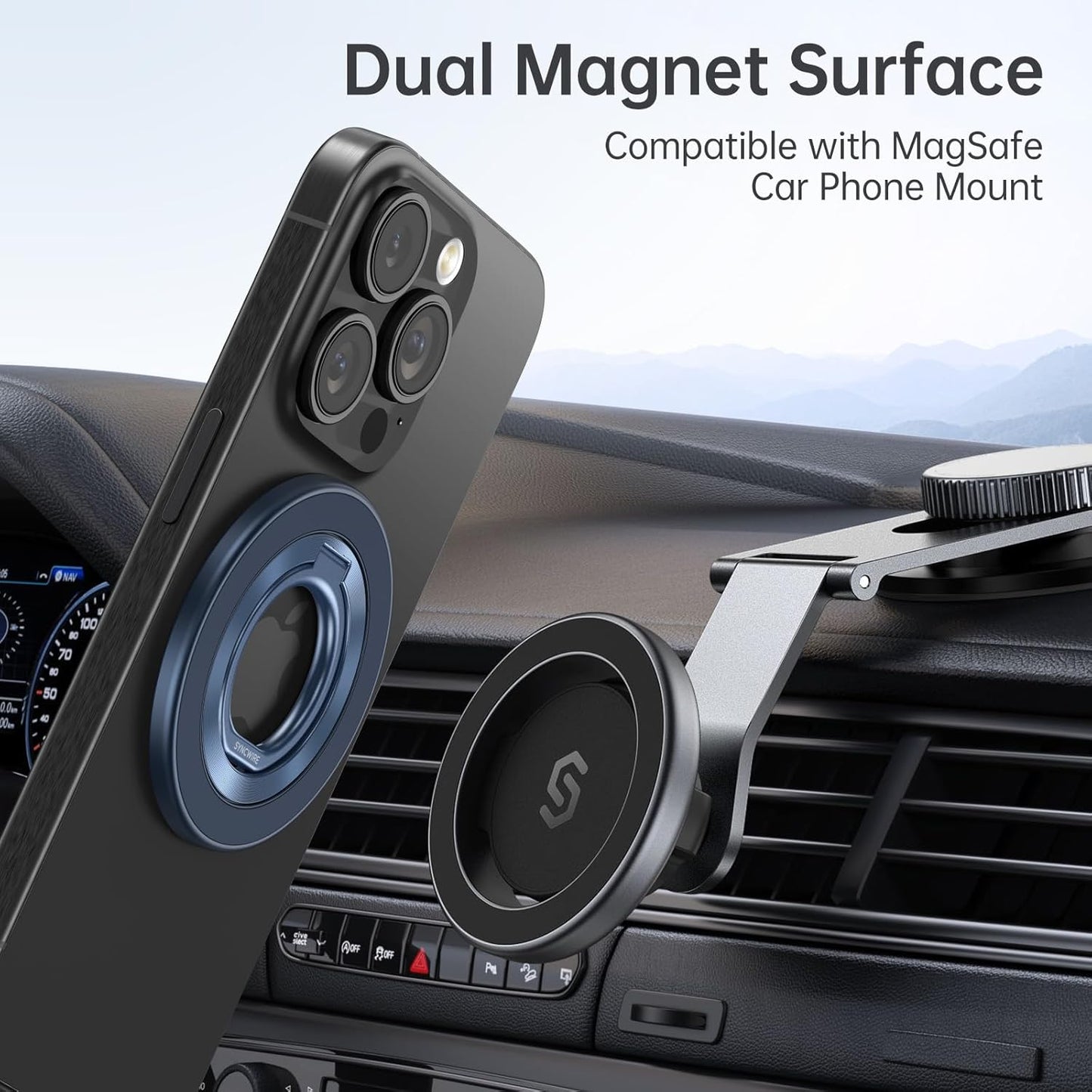 Syncwire Magnetic Phone Ring Holder for MagSafe, Magnetic Cell Phone Grip Ring Stand Finger Kickstand with Two-Sided Magnets Compatible with iPhone 16 15 14 13 12 Pro Max