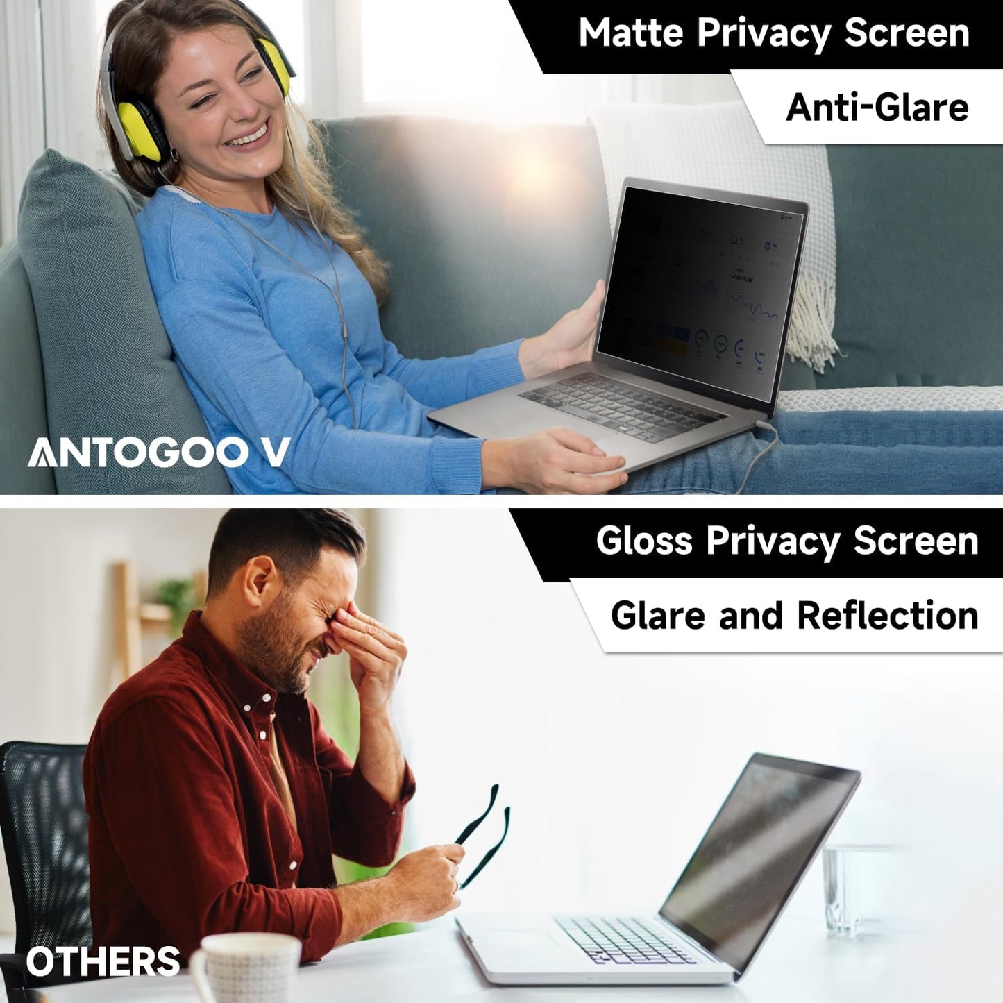 2 Pack (1920x1080) Display 14 Inch Laptop Privacy Screen 16:9, Anti Blue Light Glare & Anti Scratch Computer Privacy Shield, Not for 14" with 1920x1200 Resolution Laptop
