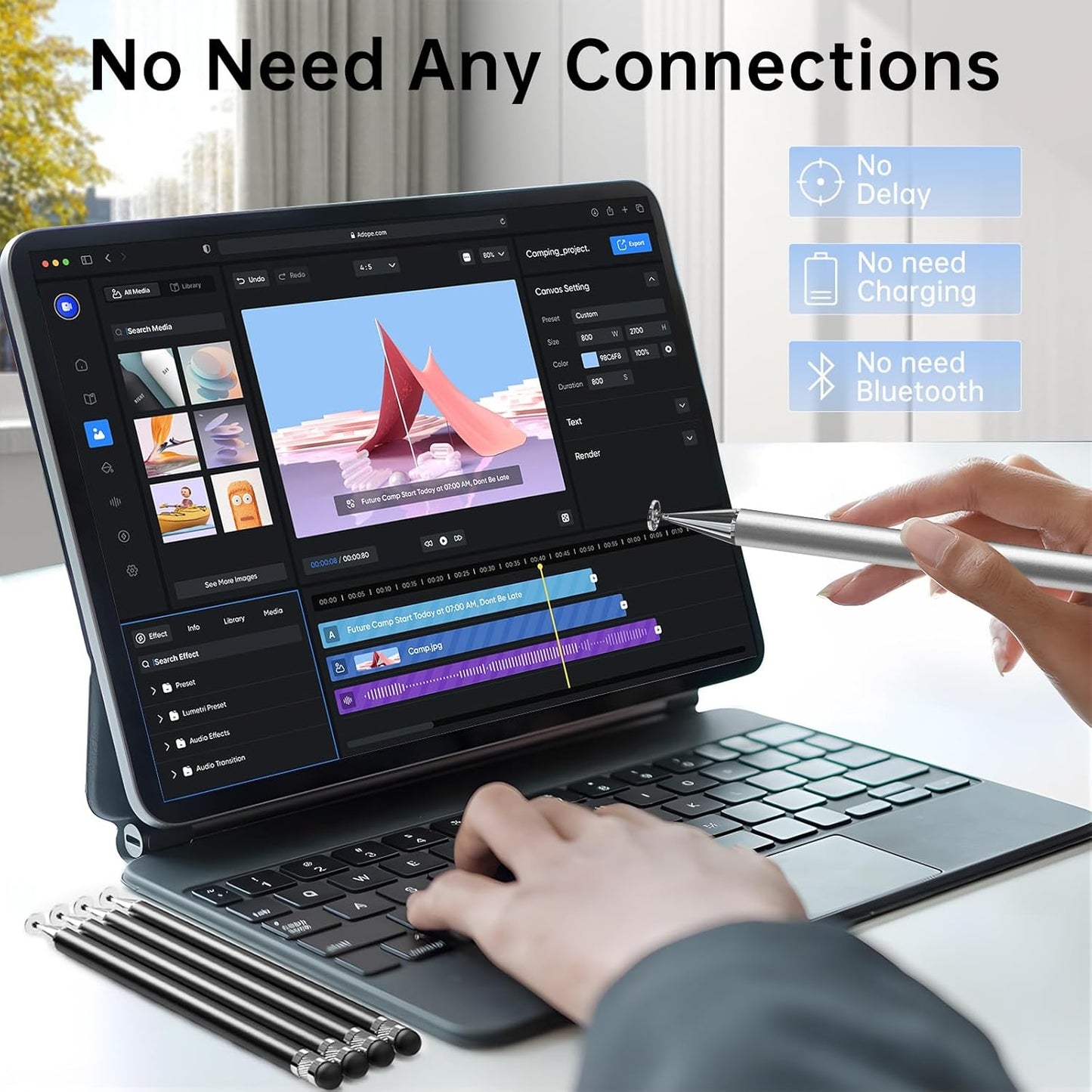 Bopomofo Stylus (5 Pcs), 2-in-1 Stylus Pen for Touchscreen, High Precision and Sensitivity, Suitable for iPhone/ipad/Android Tablets, Compatible with All Touch Screens,Silver