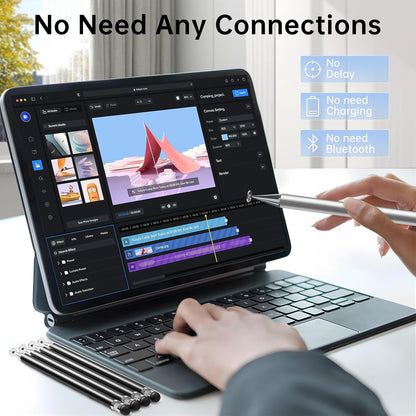 Bopomofo Stylus (5 Pcs), 2-in-1 Stylus Pen for Touchscreen, High Precision and Sensitivity, Suitable for iPhone/ipad/Android Tablets, Compatible with All Touch Screens,Silver