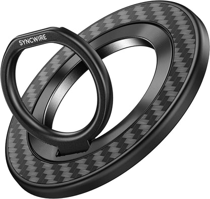 SYNCWIRE Carbon Fiber Magnetic Phone Ring Holder for MagSafe - Magnet Phone Grip Stand with 360° Rotation & Reinforced Hinge Compatible with iPhone 16 15 14 13 Pro Max Plus MagSafe Accessories