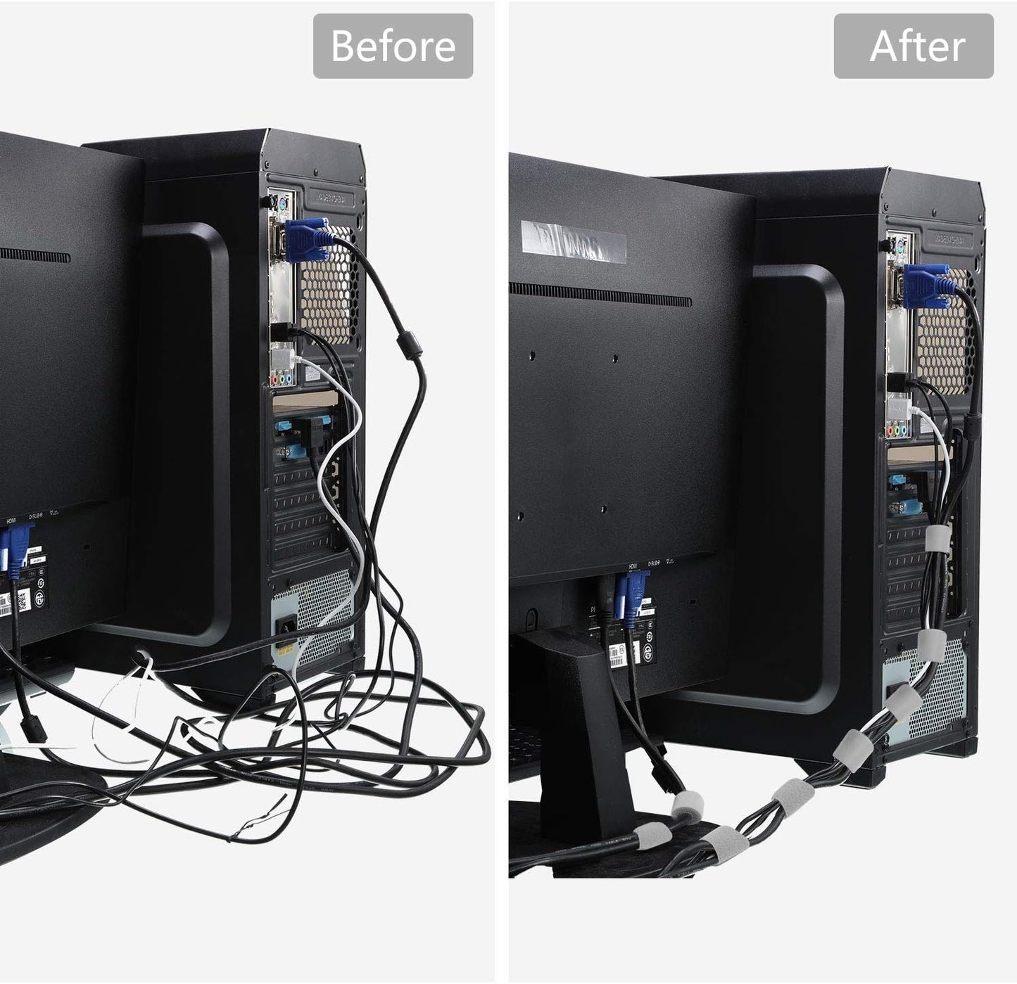 Reusable Fastening Tape Cable Ties 3/4 Inch Double Side Hook Roll (25 Yard, Grey)