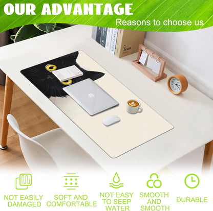 Desk Pad,Black Cat Desk Mat,Cute Cat Large Gaming Mouse Pad for Desk,Extended Big Computer Keyboard Mouse Pad with Non-Slip Base and Stitched Edge,35.4"x15.7"