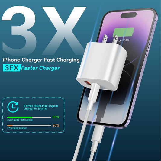 iPhone Charger Fast Charging Block,Dual Port Fast Apple iPhone Charger [Apple MFi Certified]2Pack 20W Quick Double iPhone Wall Charger,6FT USBC to Lightning Cable For iPhone 14 ProMax/13/12/SE/Airpods