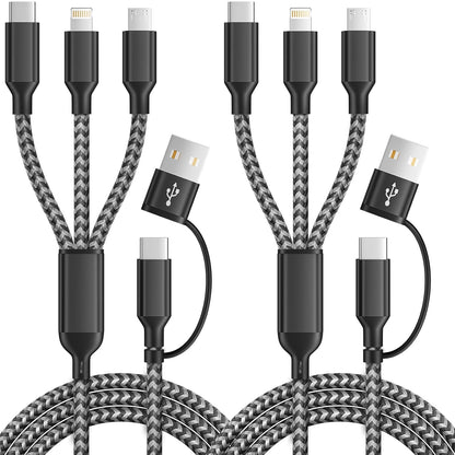 Multi Charging Cable 5 in 1, 2Pack 5FT USB C/A Multi Charger Cable to Type-C/Micro USB Port, Nylon Braided USB C Multiple Charger Cord for All Devices, Universal Phone Charger Cord for Cell Phones