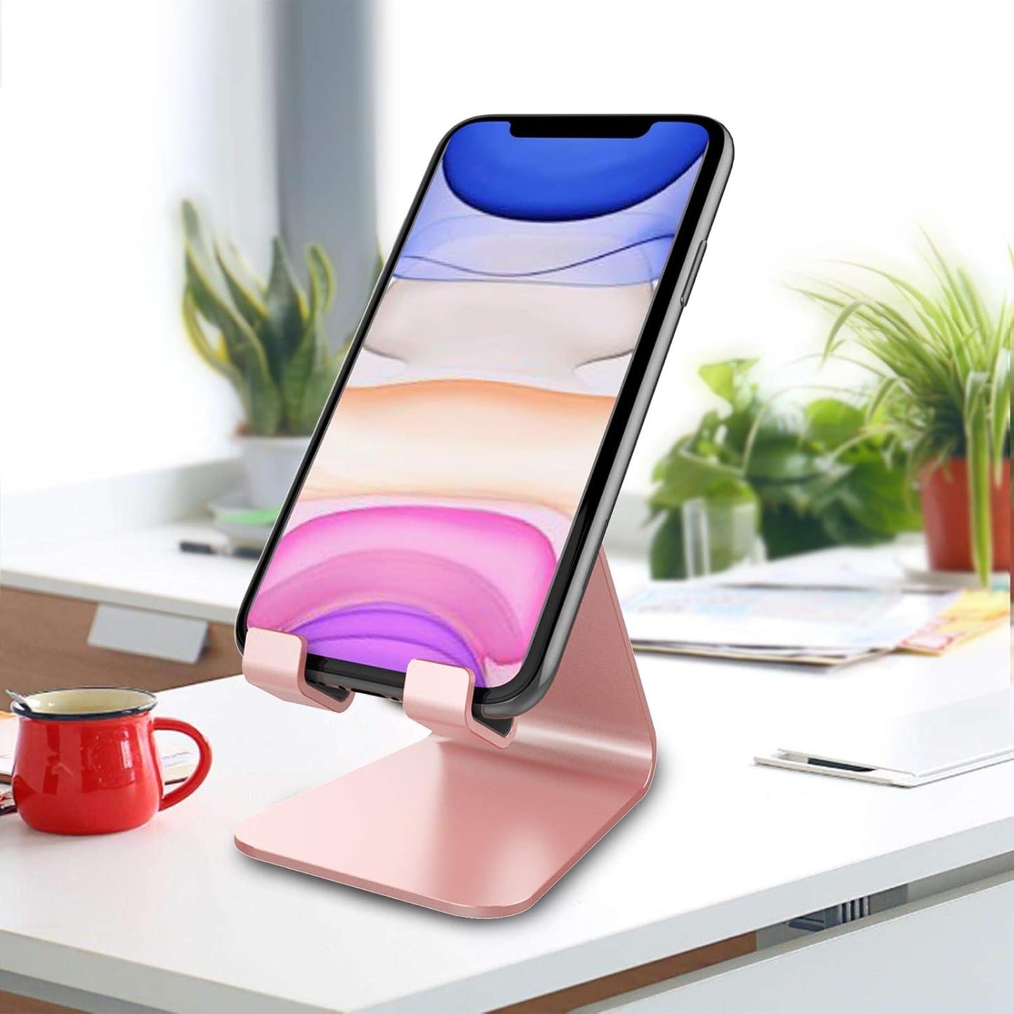 CreaDream Cell Phone Stand, Cradle, Holder, Aluminum Desktop Stand Compatible with Switch, All Smart Phone, iPhone 15 14 13 12 Pro Max Plus Mini Xr X Se 8 SE -Rose Gold