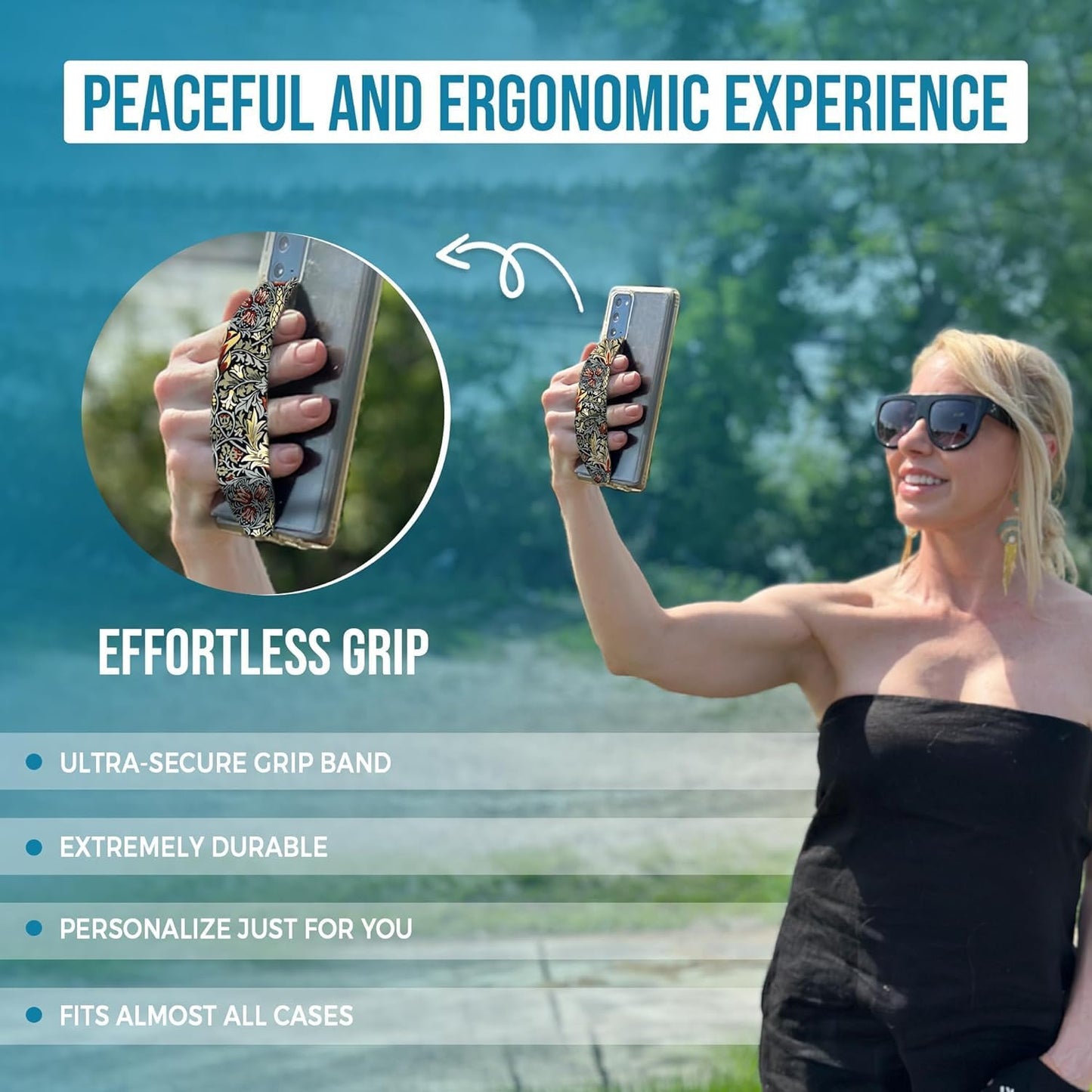 Universal Phone Grip Strap | Stretchable Phone Strap & Cell Phone Holder | Pack of 2 | Secure Hold for Busy Hands | Reversible & Durable Phone Hand Strap - Moon Sun & Turtle