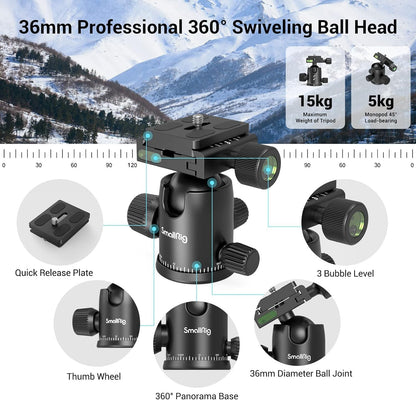 SmallRig CT-20 Camera Tripod, 78.7" Foldable Aluminum Tripod & Monopod, 360°Ball Head Detachable, Payload 33lb (200cm/78.7")