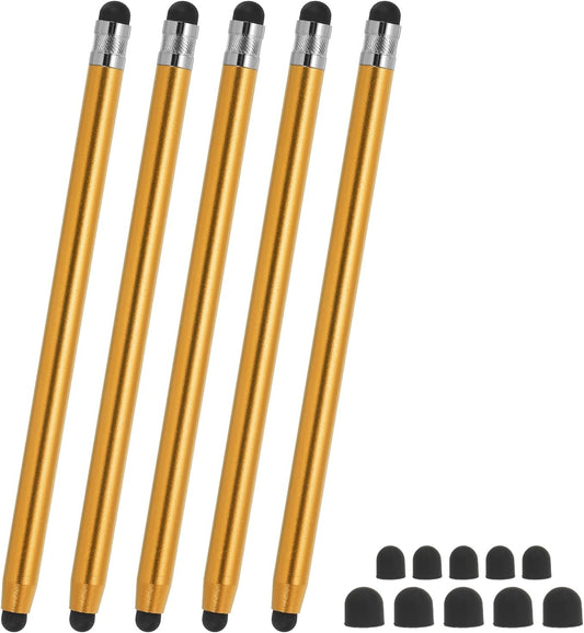 PATIKIL 5 Pcs Stylus Pens for Touch Screens, 2 in 1 High Sensitivity Universal Pen Capacitive Stylus for Phone Tablets Laptop Touch Screen Devices, Gold