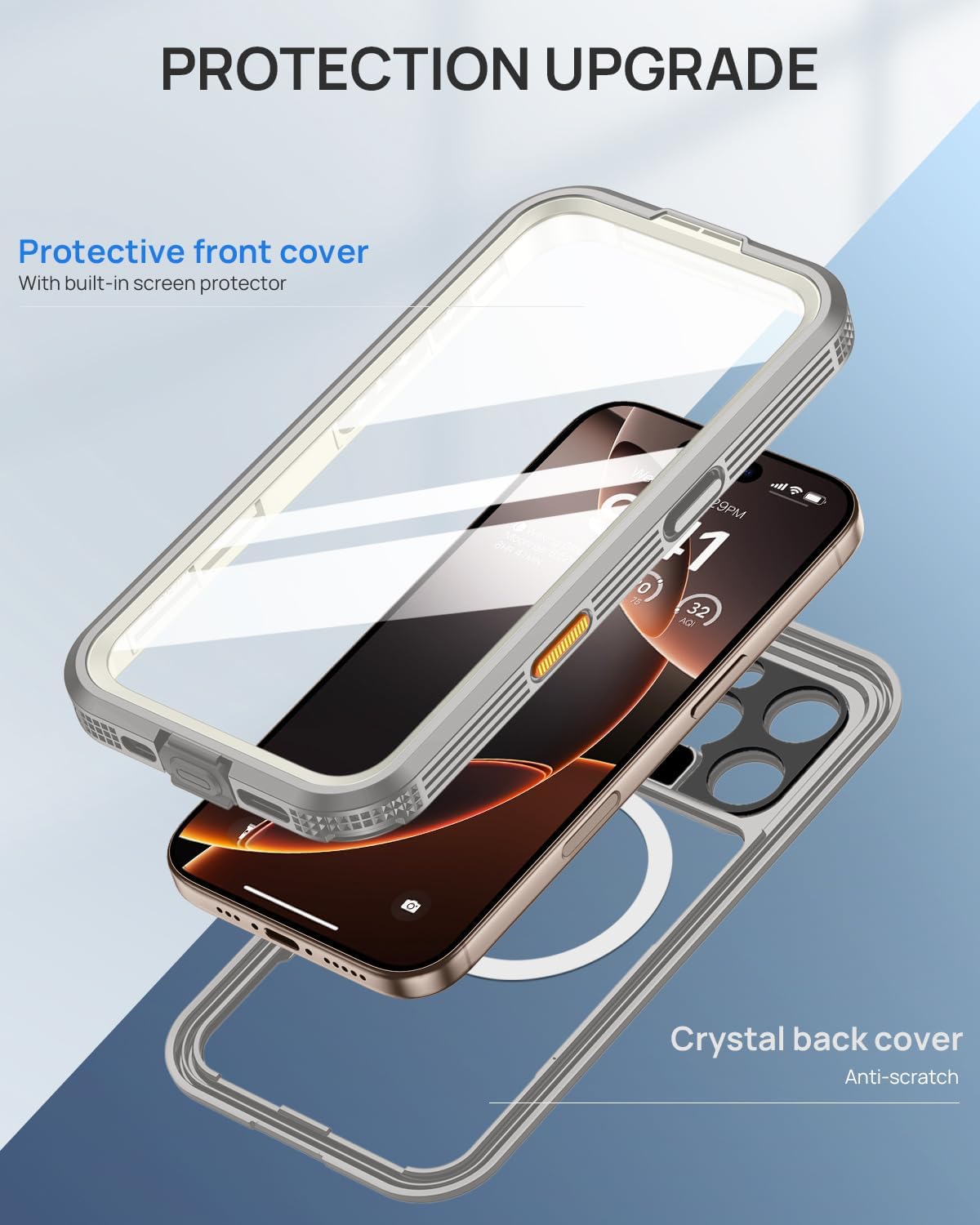 Lanhiem Magnetic for iPhone 16 Pro Max Case, IP68 Waterproof Dustproof Case, [Compatible with Magsafe] [Built-in Screen Protector] Full Body Heavy Duty Rugged Phone Cover 6.9 inch, Natural