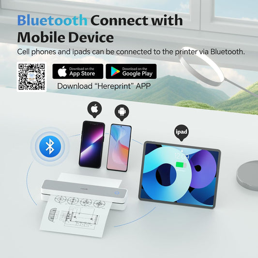 iDPRT Portable-Printer Wireless for Travel, 300DPI Inkless Thermal Small Printers for Home Use, Office, Vehicles, Mobile Bluetooth Printer Supports 8.5" x 11" US Letter, for Smartphone & PC,White Gray