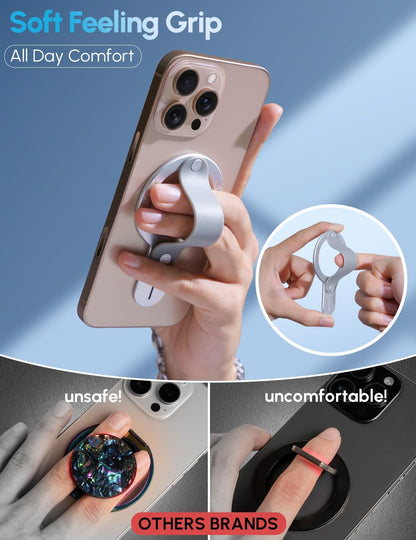MagSafe Phone Grip for iPhone - Magnetic Phone Ring Holder Detachable for iPhone 16 - Comfortable Finger Phone Loop Grip for Apple 15/14/13/12, Silver