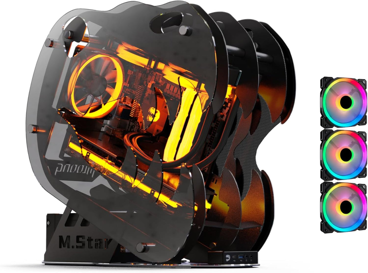 MegaPC Upgraded Open-Frame Mid-Tower Micro-ATX/Mini-ITX Gaming PC Case, Tempered Glass Side Panel, Pre-Installed ARGB PWM Fan, with USB3.0, USB-C, 240mm Radiator Support (Black)