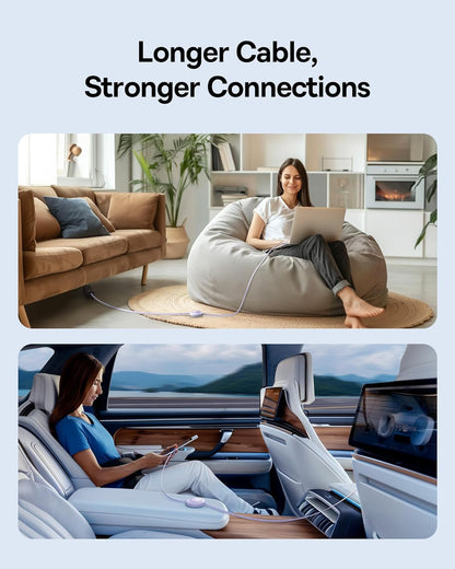 Baseus USB C to USB C Cable, 100W 6.6ft Retractable USB C Fast Charging Cable, 7-Stage Length Preset Retractable Charger Cord for iPhone 16 15 Pro Plus Pro Max, MacBook, iPad Pro, Samsung S24/S23+