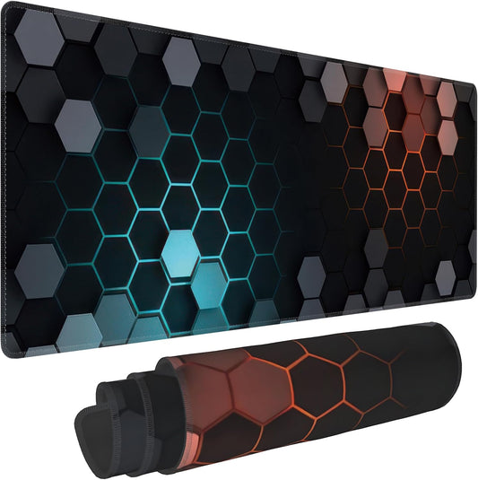 Hexagon Honeycomb Large Mouse Pad,Gaming Keyboard Desk Pad,Extended Mouse Mat Non-Slip Rubber Base with Stitched Edges for Office Game Home XL 31.5"x11.8"