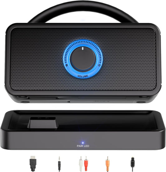 Wireless TV Speaker, Portable TV Audio Amplifier with Voice Clarifying Mode, Home TV Speakers with AUX/Optical/HDMI Input, 20-Hour Playback, Easy Plug & Play