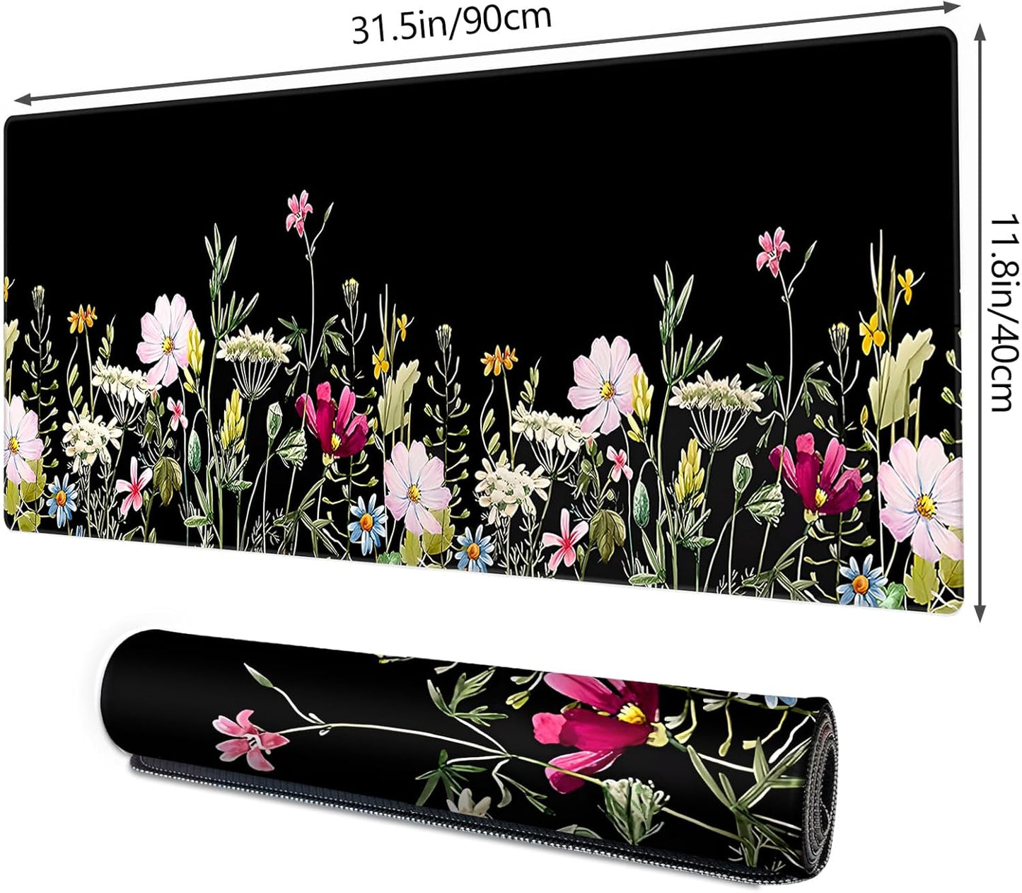 Gaming Mouse Mat Forest Background Pattern XXL XL Large Mouse Mat Long Extended Mouse Pad Desk Mat Non-Slip Rubber Mice Pads Stitched Edges Thin Pad (Floral)