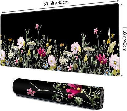 Gaming Mouse Mat Forest Background Pattern XXL XL Large Mouse Mat Long Extended Mouse Pad Desk Mat Non-Slip Rubber Mice Pads Stitched Edges Thin Pad (Floral)