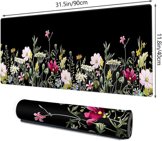 Gaming Mouse Mat Forest Background Pattern XXL XL Large Mouse Mat Long Extended Mouse Pad Desk Mat Non-Slip Rubber Mice Pads Stitched Edges Thin Pad (Floral)