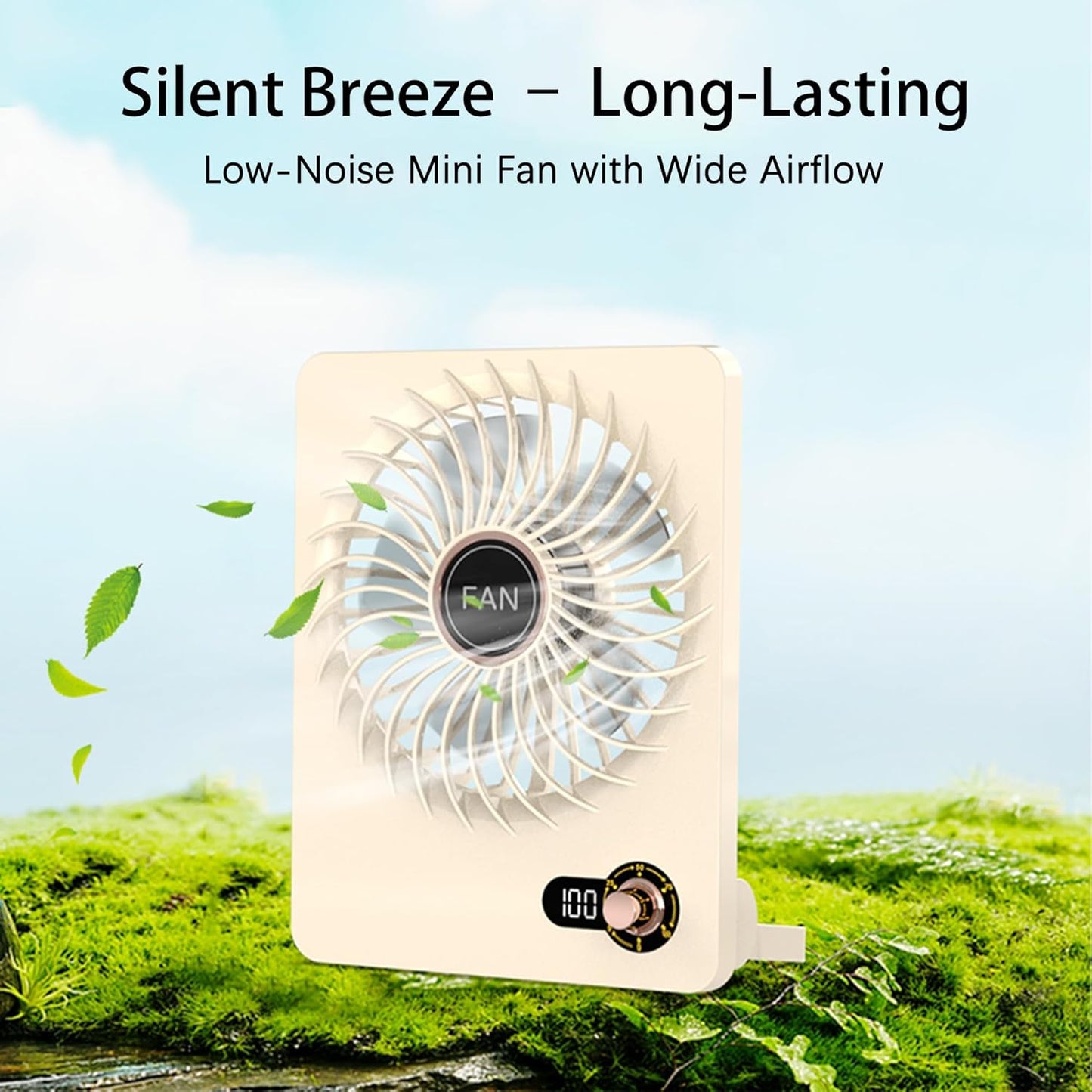 Mini Portable Fan, Silent Rechargeable Desk & Handheld with Adjustable Speeds & Angles, Long-Lasting Battery, Light Personal Wireless Cooling for Office, Bedroom, Classroom, Travel