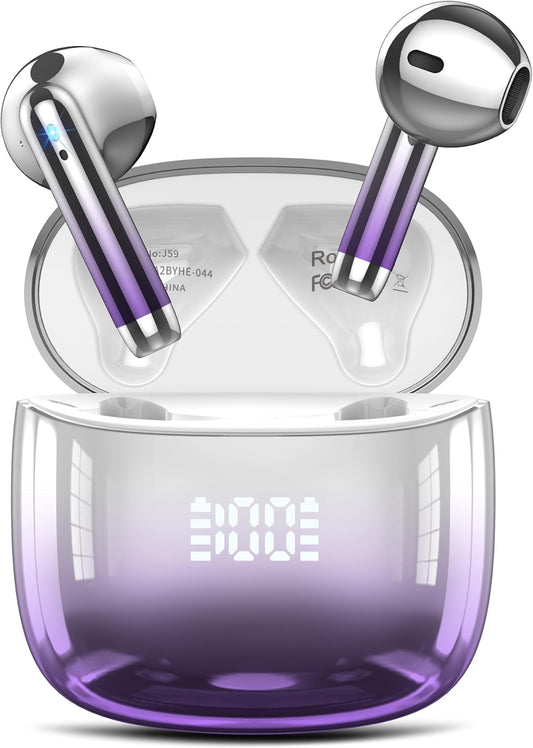 Wireless Earbuds, Bluetooth Headphones 48H Playtime Ear Buds with LED Power Display, IPX7 Waterproof Bluetooth 5.4 Earphones in-Ear Earbuds with 4 Mic for Android iOS Cell Phone Laptop, Purple