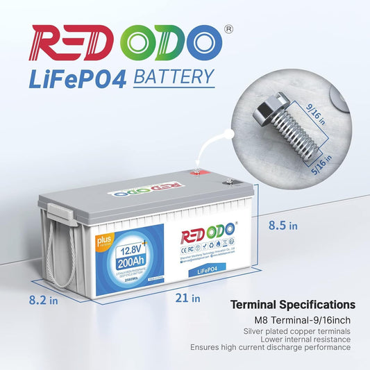 Redodo 12V 200Ah PLUS Lithium LiFePO4 Battery, Max 2560W Power Output, 200A BMS Protection, 4000-15000 Deep Cycles,Perfect for Home Applications, RV, Marine, Scooter, Solar Panel Chargeable