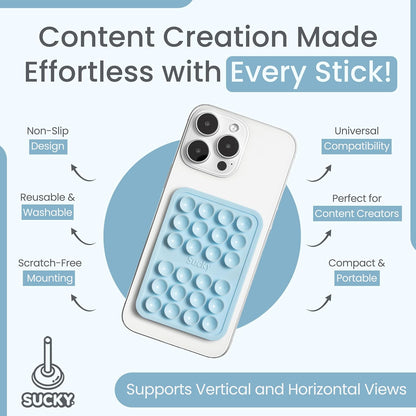 SUCKY Magnetic Suction Cell Phone Grip for MagSafe Case, Silicone Octo Cup Buddy Holder, Hands-Free Removable Mount, Durable Magnet Phone Accessory for iPhone and Android - Baby Blue