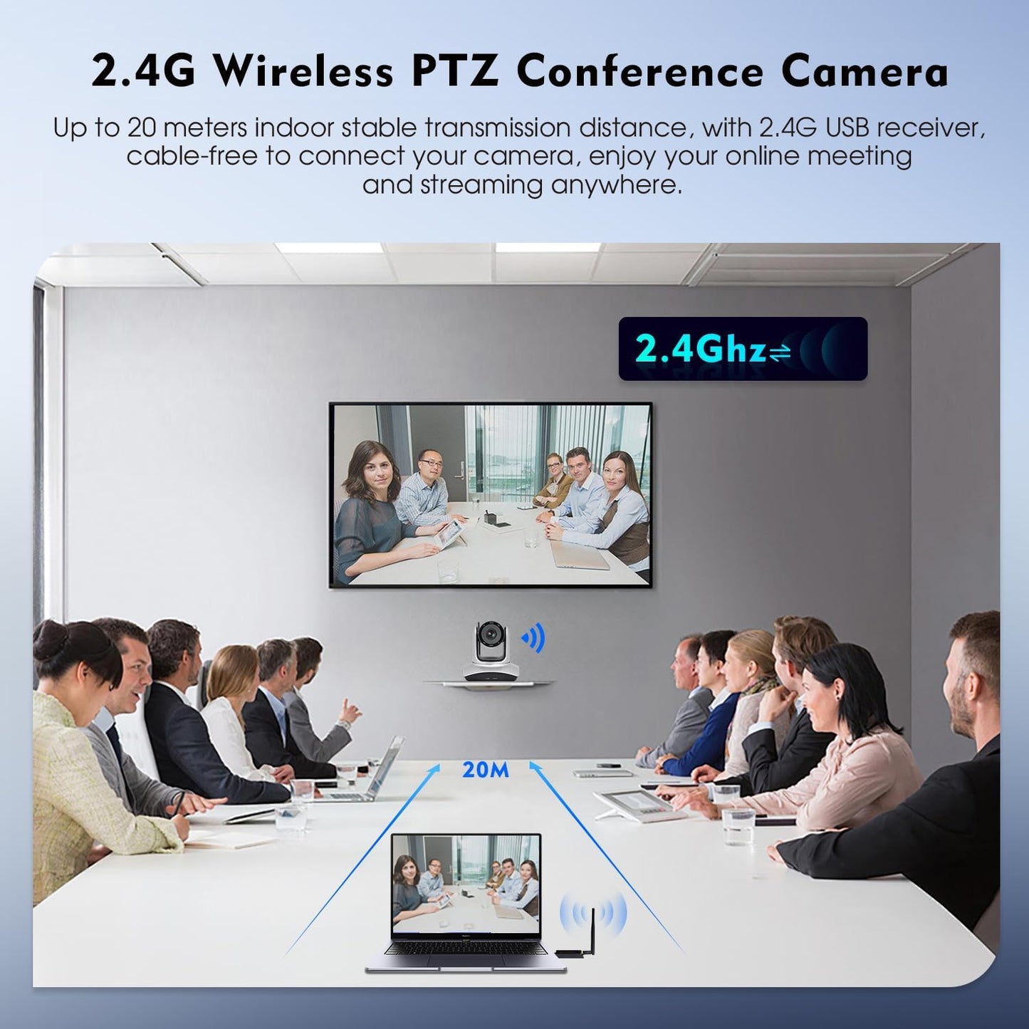 TOALLIN Wireless PTZ Conference Room Camera, 3X Optical Zoom Streaming Camera, 1080P Full HD Wireless Webcam for Video Conferencing/Live Streaming/Church Services Worship/Online Education