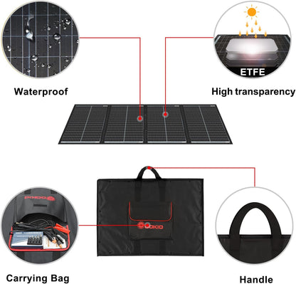 DOKIO 300W 36V Portable Folding Solar Panel Kit for 24V Batteries & Power Stations Lightweight Charger for AGM, LiFePO4, Deep Cycle — RV, Trailer, Truck, Boat, Camping, Van, Emergency