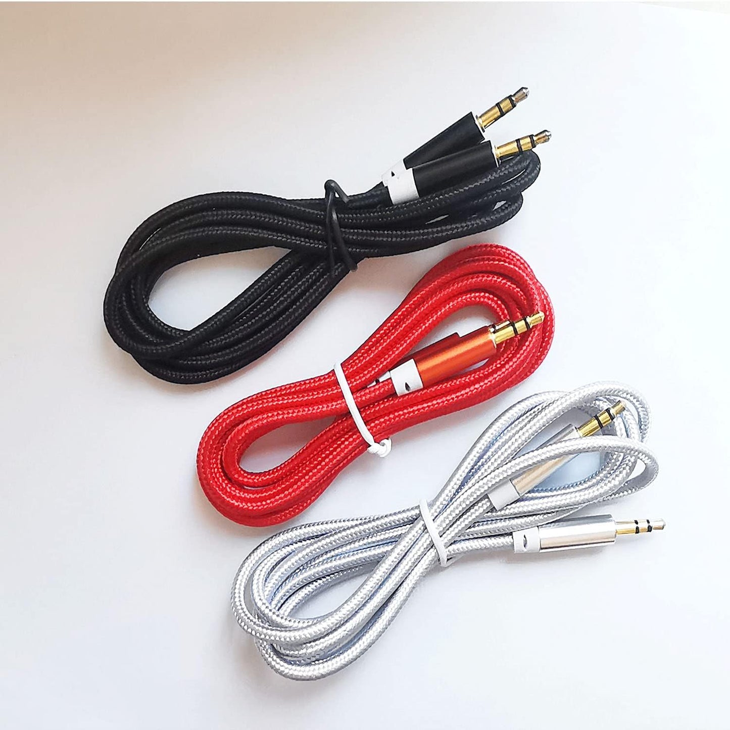 3.5mm Nylon Braided Stereo Audio Cable,(3 Pack) 4.9ft/1.5m Male to Male Aux Cord Audio Cord Compatible iPhones, iPads and Other 3.5mm DC Plug Port Device (Red)
