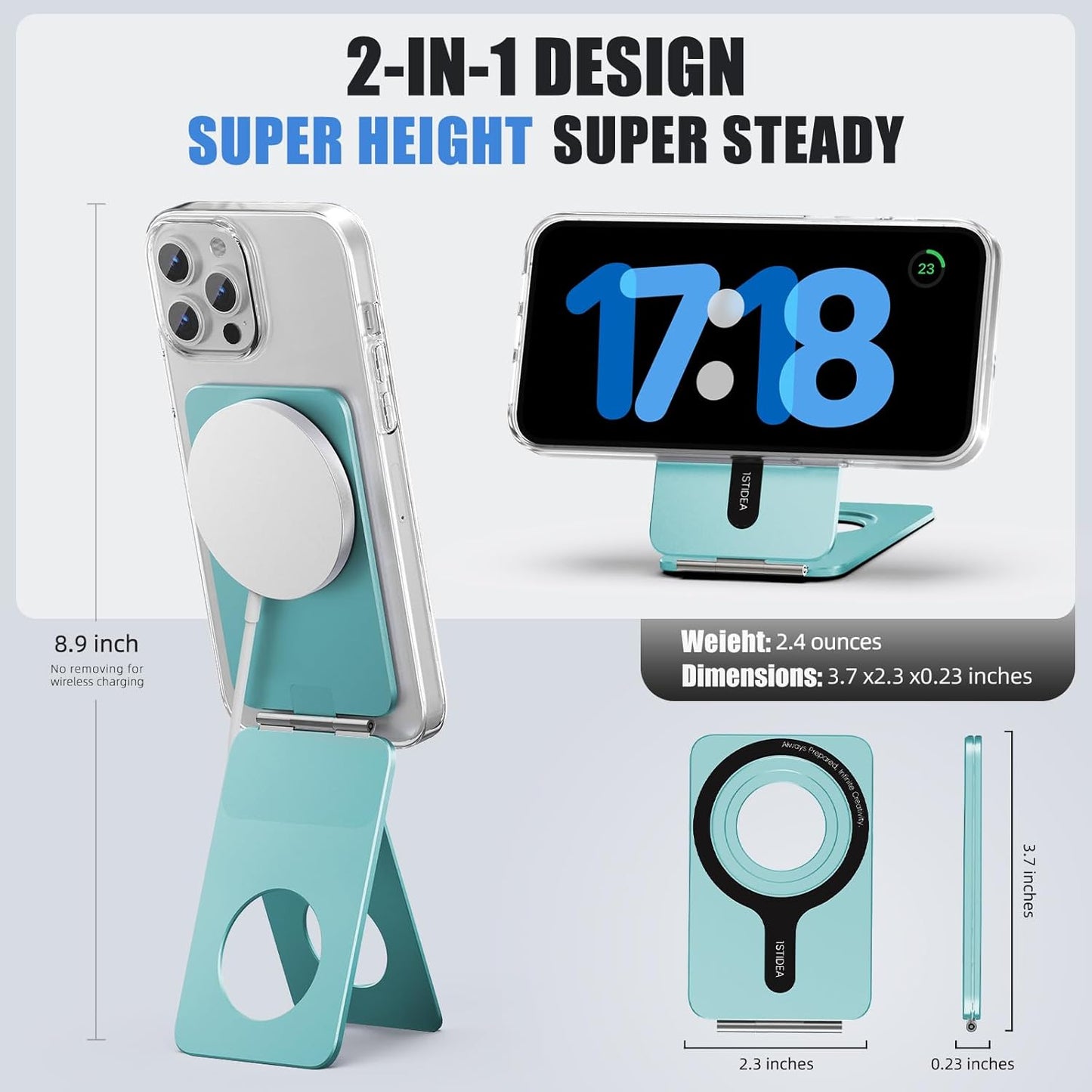 Phone Tripod Stand, Aluminum Alloy Mini Tripod Compatible with Magsafe iPhone 16/15/14/13/12 Series, Foldable Strong Magnetic Phone Stand, Mult-Angle Adjustment Selfie Stick (Ocean Blue)