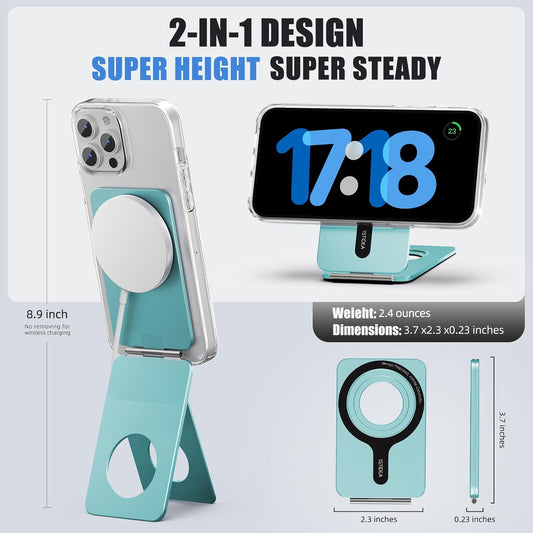 Phone Tripod Stand, Aluminum Alloy Mini Tripod Compatible with Magsafe iPhone 16/15/14/13/12 Series, Foldable Strong Magnetic Phone Stand, Mult-Angle Adjustment Selfie Stick (Ocean Blue)