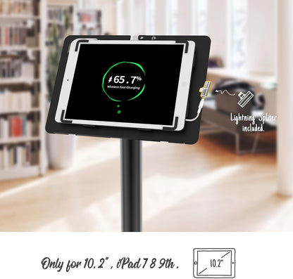 Tablet Floor Stand Compatible with 10.2" iPad 7 8 9, Rotate Lockable Metal Tablet Enclosure+Aluminum Pole+Metal Base - BSF302BT