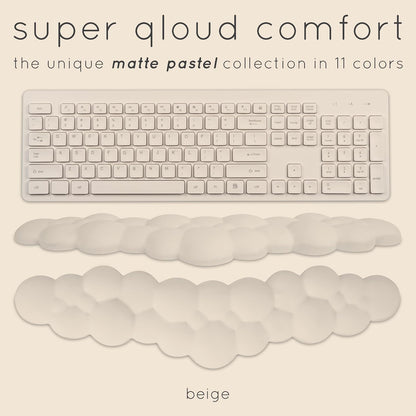 Qloud Cloud Wrist Rest Keyboard Wrist Rest for Computer Keyboard Pad, Cloud Keyboard Wrist Rest, Wrist Pad for Keyboard, Memory Foam, Non Slip Base, Comes with Mouse Pad - Beige