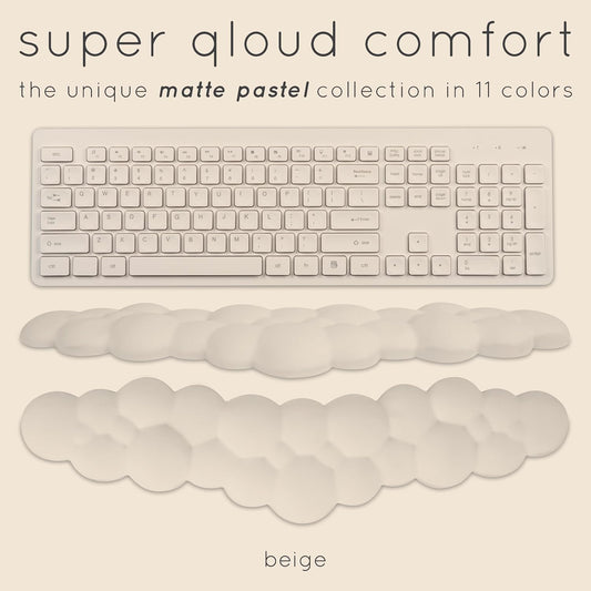 Qloud Cloud Wrist Rest Keyboard Wrist Rest for Computer Keyboard Pad, Cloud Keyboard Wrist Rest, Wrist Pad for Keyboard, Memory Foam, Non Slip Base, Comes with Mouse Pad - Beige