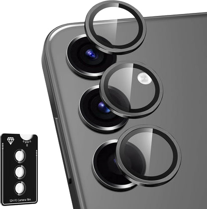 for Samsung Galaxy S24 FE Camera Lens Protector, Individual Metal Ring Tempered Glass Lens Cover, [Strong Adsorption] Scratch Resistant Ultra-Thin HD Clear Lens Cover, 1 Set-Black