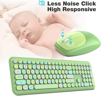 KNOWSQT Wireless Keyboard and Mouse Combo, Pale Green Full-Sized 2.4G Silent Keycap Colorful Keyboards, USB Dongle Plug Play, for Laptop, Windows, PC, Computer, Desktop