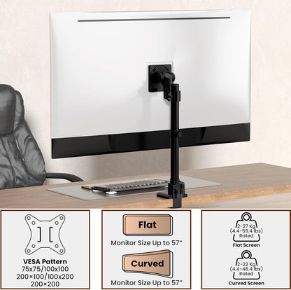 Monitor-Arm Ultrawide Heavy Duty 24-57'' - Aluminum Single Monitor Mount Holds up to 59.4lbs, Adjustable Desk Mount Stand, VESA75/100/200mm, Black